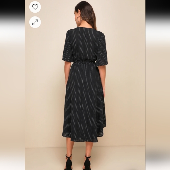 Lulus Women's Farah Black Print Midi Wrap Dress. EUC Size S - Picture 3 of 12